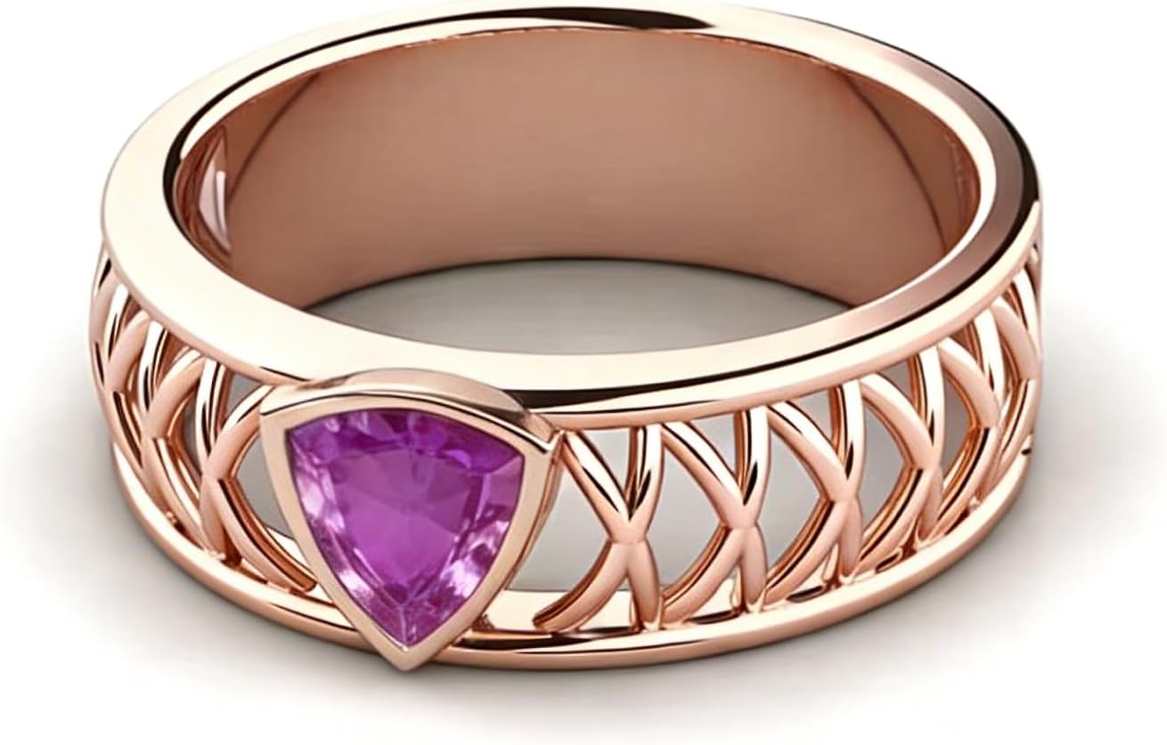8mm Trillion Cut 1 Carats Amethyst Stone Men Women 8mm Rings Customized 925 Sterling Silver/10K/14K/18K Gold Ring, Moissanite, Lab Grown Sapphire, Lab Grown Emerald, Lab Grown Ruby, Blue Topaz, Engagement Bands Anniversary Birthday Gifts for Him/Her