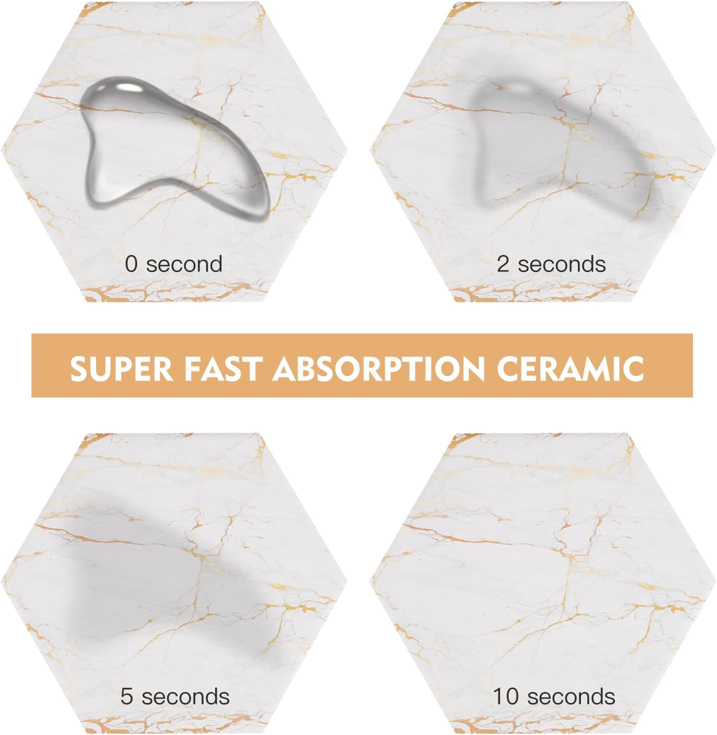 Marble Coasters for Drinks Absorbent with Cork Base, 6pcs Drink Coasters for Wooden Table with Metal Holder, Gold Ceramic Cup Coaster Set Home Decor for Housewarming - Image 6