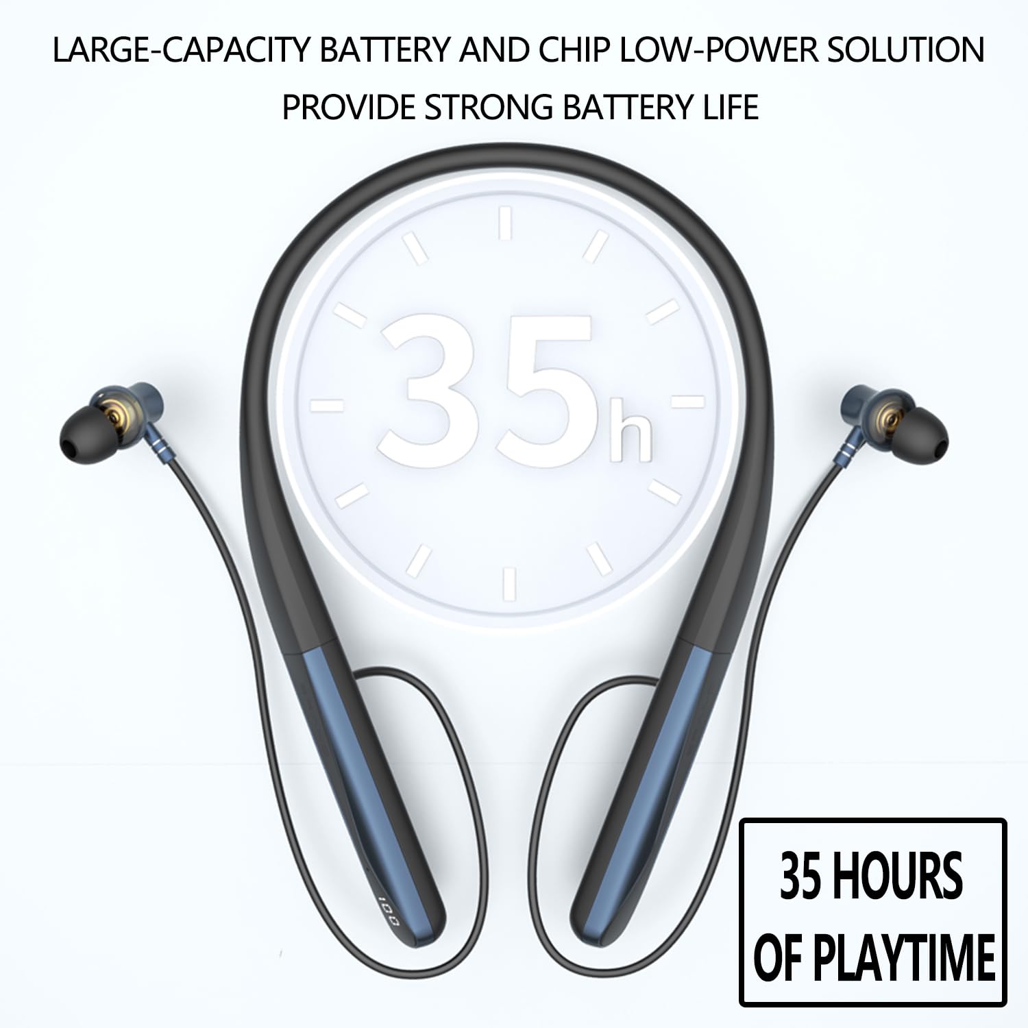 LANDIBO Auricolari sportivi wireless, Bluetooth 6.0, con archetto da collo per 35 ore di riproduzione, display di alimentazione a LED, auricolari avvolgenti per il collo con controllo vocale AI, per