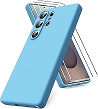 Case Compatible with Samsung Galaxy S25 Ultra, with 2 Protective Glasses, Soft TPU Liquid Silicone Case, Shockproof Rubber Silicone Gel, Case Sky Blue