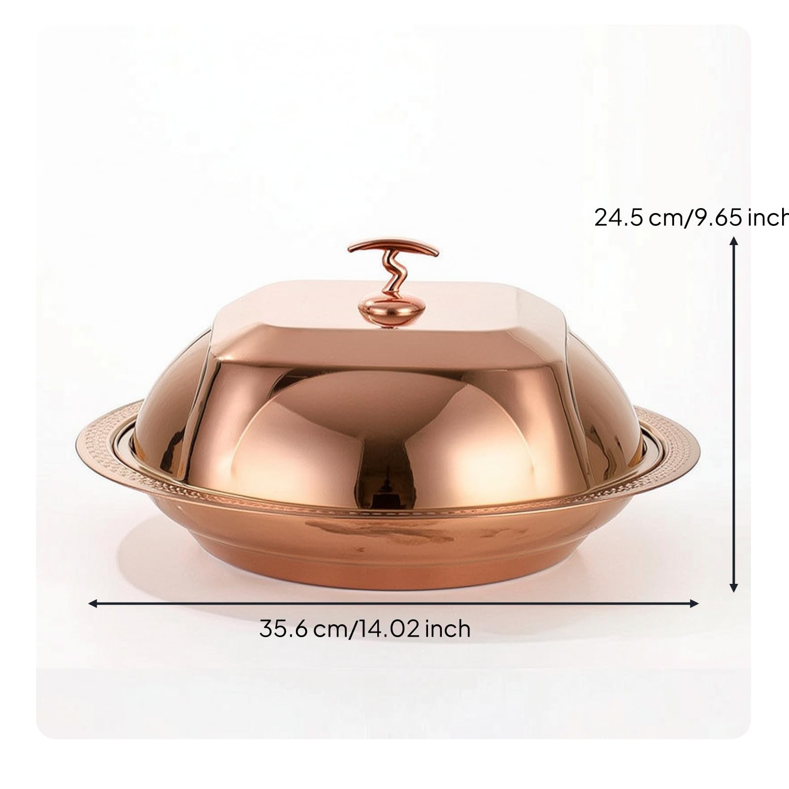 Copripiatto a Cupola con Piatto Dorato Cloche con Maniglia in Acciaio Inox Copripiatto Maniglia per Ristoratori, Ristorante, Buffet, Oro Rosa, 36cm