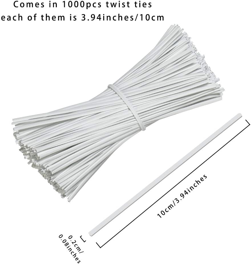 SumDirect 1000Pcs 4 Inches Plastic Twist Ties for Party Cello Candy Bags Cake Pops (White) : Patio, Lawn & Garden