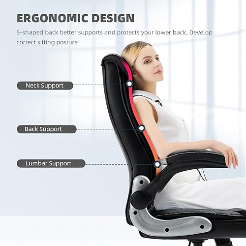 Miniatura 4 de SEATZONE Silla de oficina con respaldo alto, silla de escritorio para computadora, sillas ejecutivas ergonómicas con ruedas y reposabrazos