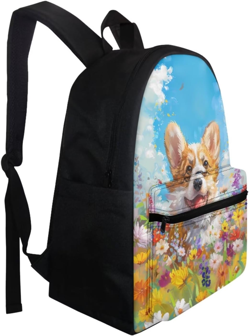 3PCS New School Bag for Boys Girls Corgi Dog Bookbag for School Exquisite Flowering Shrubs Backpack with Padded Shoulder Straps Portable Lunch Bag with Handle Novelty Pencil Case for Pens