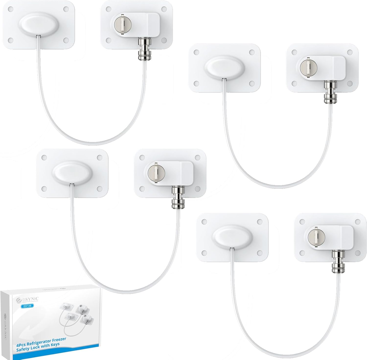 eSynic 4 Pack Durable Baby Safety Fridge Locks No Drilling Removable Baby Proof Cupboard Locks Strong Adhesive Alloy Zinc Refrigerator Lock for Fridge Cabinet Cupboard Microwave oven baby Safety etc - Amazon product rated Grade B
