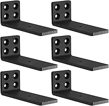 MLOQI Heavy Duty Floating Shelf Brackets, Black 5mm Thick Shelf Brackets for Shelves up to 110lbs (10cm) 6 Pack