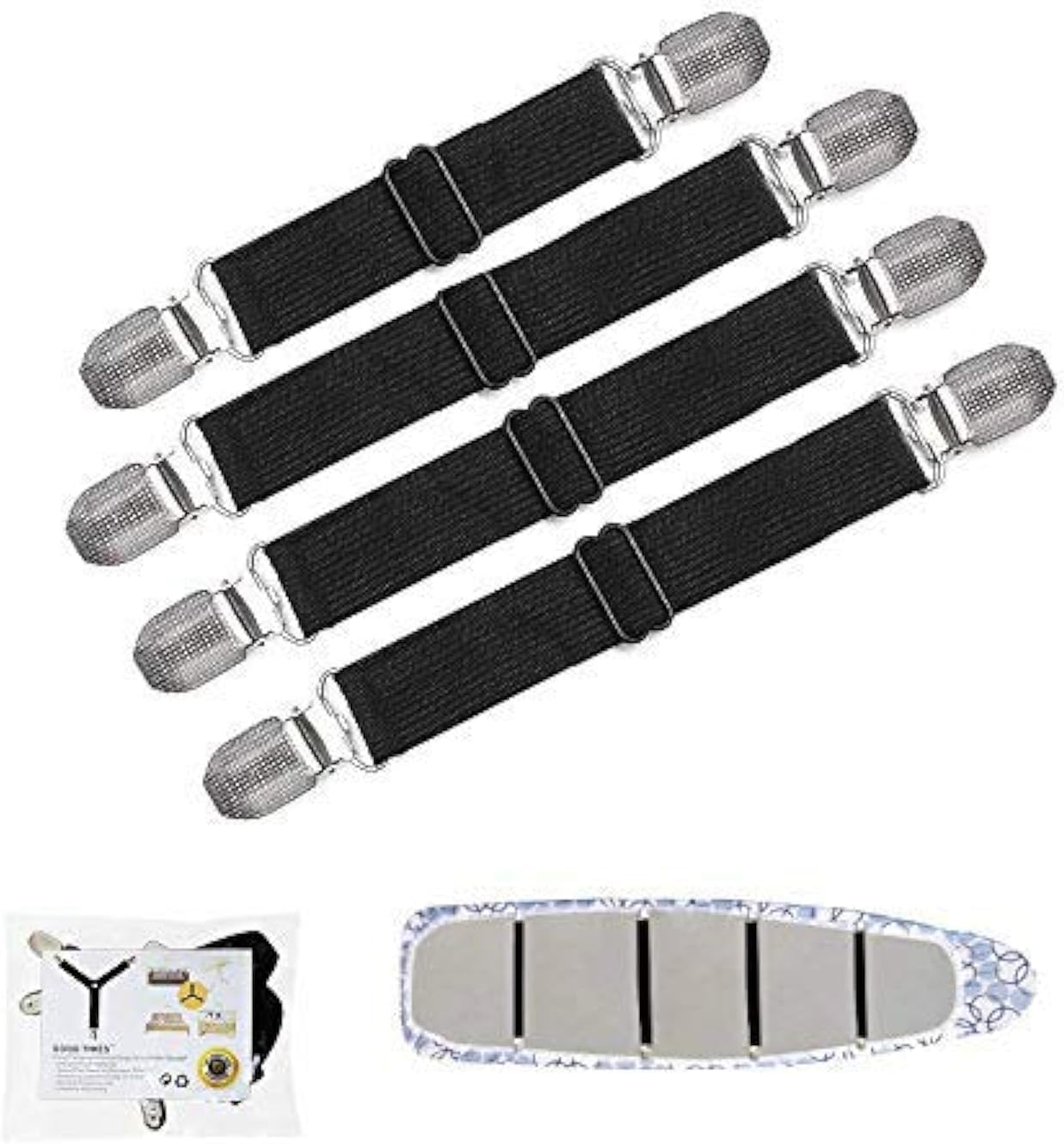 GOODTIMES Ironing Board Cover Clips, Adjustable Ironing Board Pad Braces Fasteners Mini Suspenders - Keep Cover Flat and Secure Tention Clips