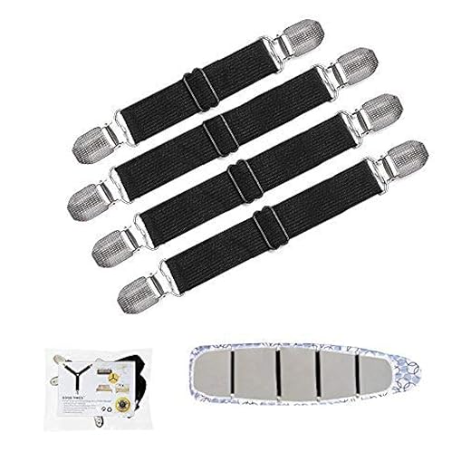Goodtimes Ironing Board Cover Clips, Adjustable Ironing Board Pad Braces Fasteners Mini Suspenders - Keep Cover Flat and Secure Tention Clips