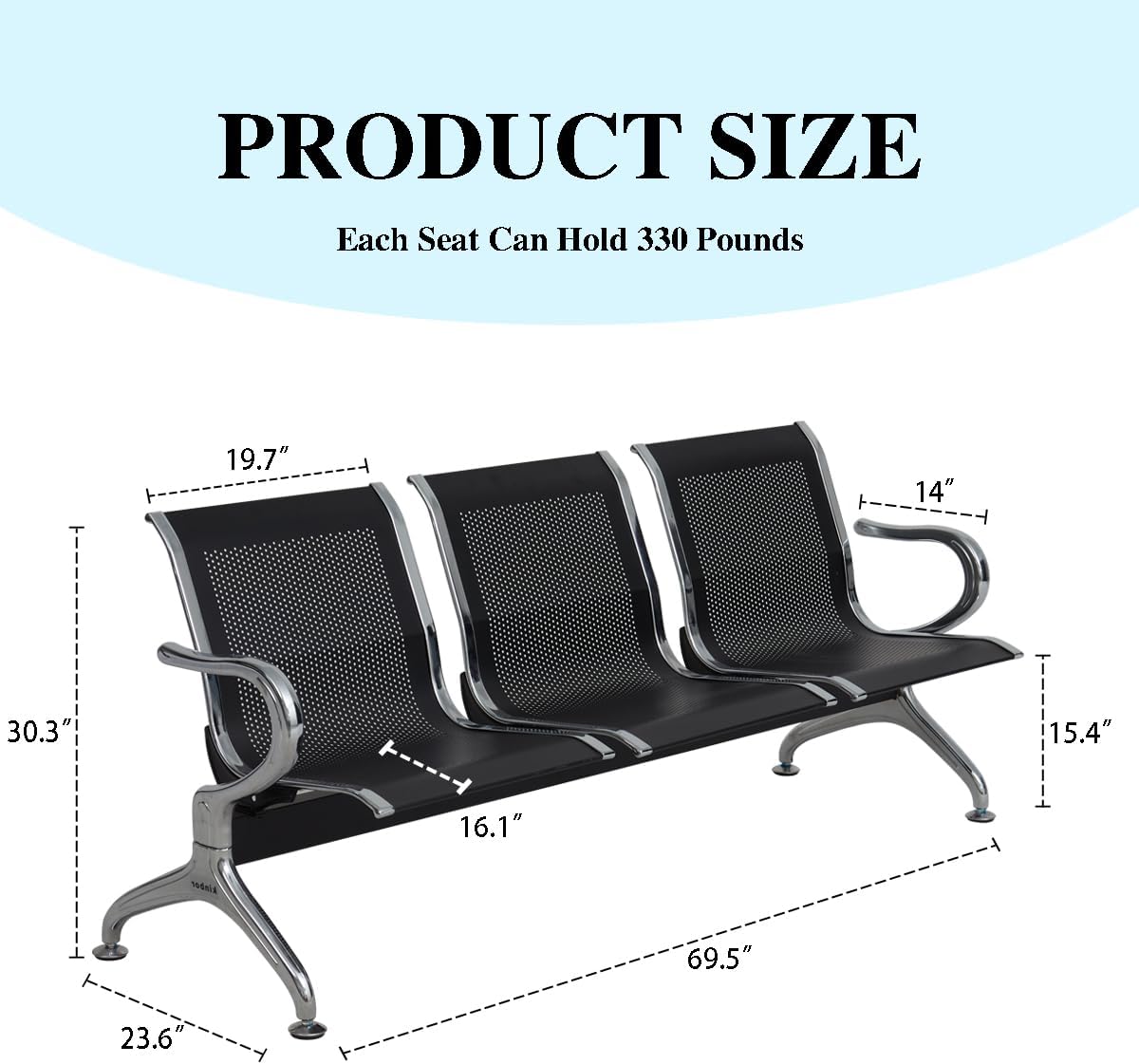 Waiting Room Chairs, Waiting Room Reception Bench, Office Bench, Reception Chairs, Airport Bank Meeting Room and Other Guest Reception Chairs(3-Seats, Black