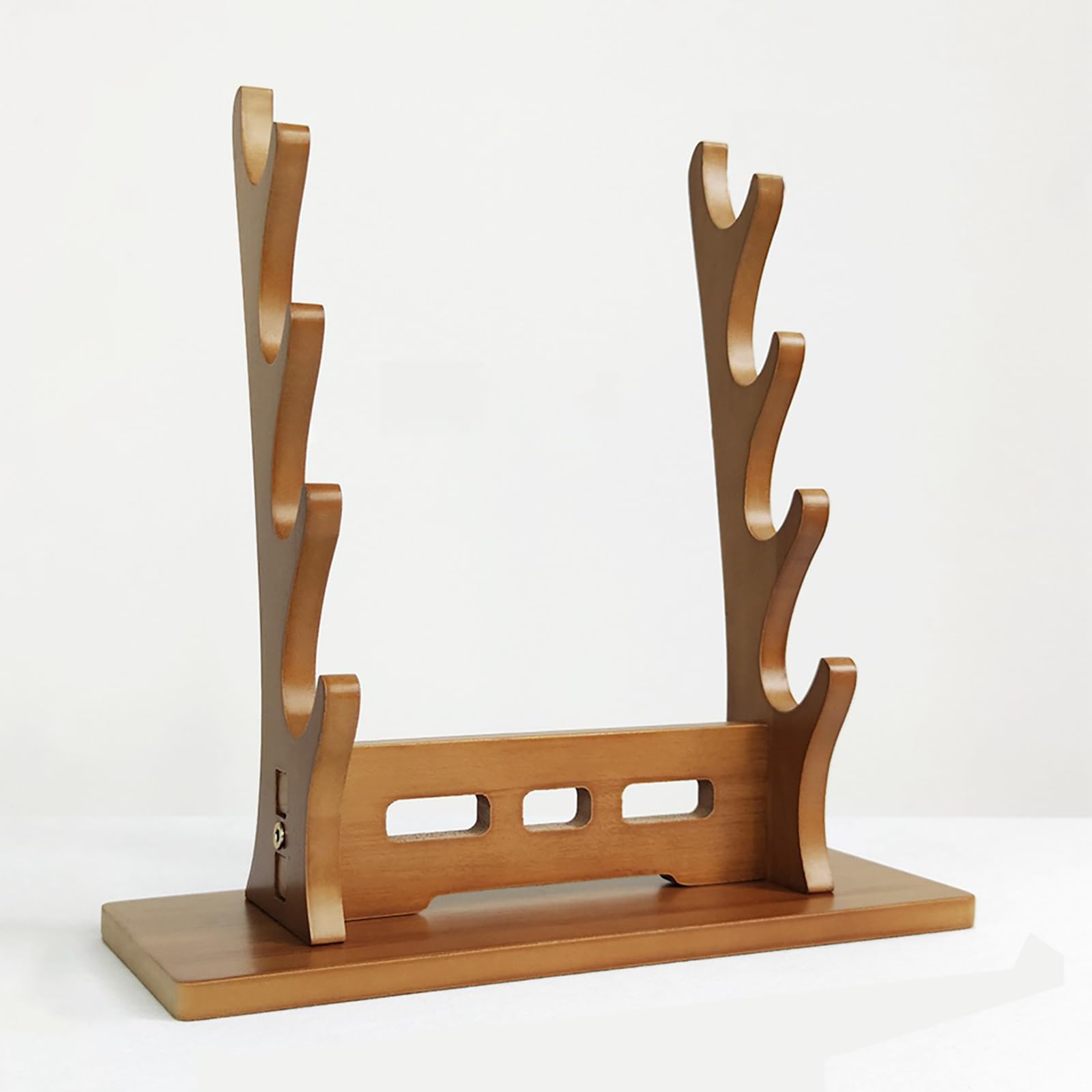 Hjhuua Light Brown (2~5Tier) Solid Wood Desktop Sword Stand,Flute Stand Weapon Stand,Decorative Sword Rest Display Rack,For Flute,Xiao,Katana,Wakizashi,Tanto,Support All Swords(Walnut Color,)