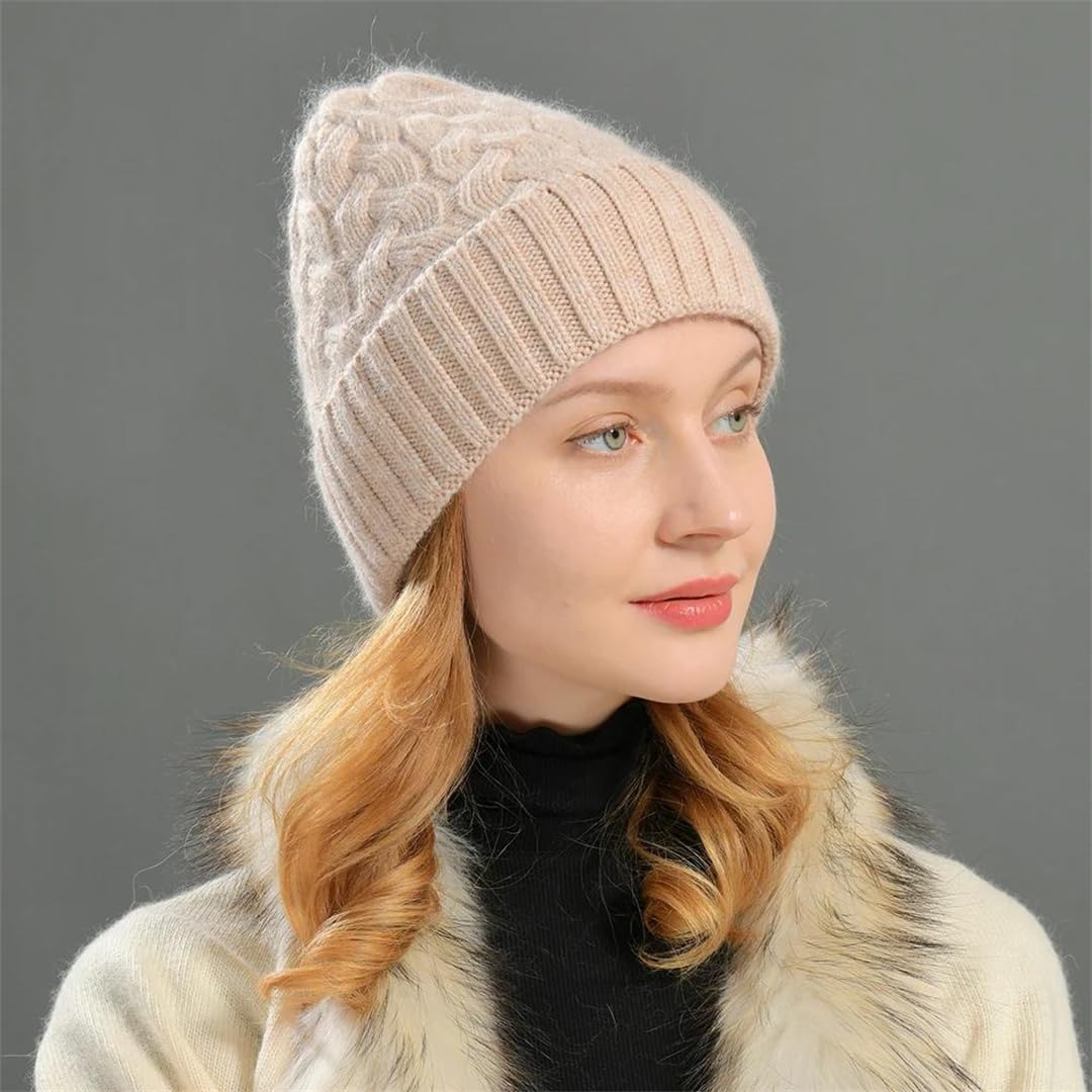 Wvapzxx Bonnet Tricoté En Cachemire Pour Femme, Chapeau Chaud, Couleur Unie, Motif Torsadé, En Laine Épaisse, Skullies, Automne Et Hiver
