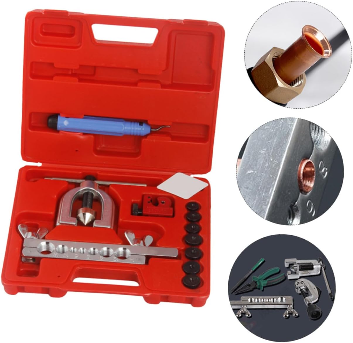 Ciieeo 1set Double Flaring Tool Kit for Automotive Brake Line Tubing Includes Mini Cutter Adapters and Carrying Case for Efficient Flaring