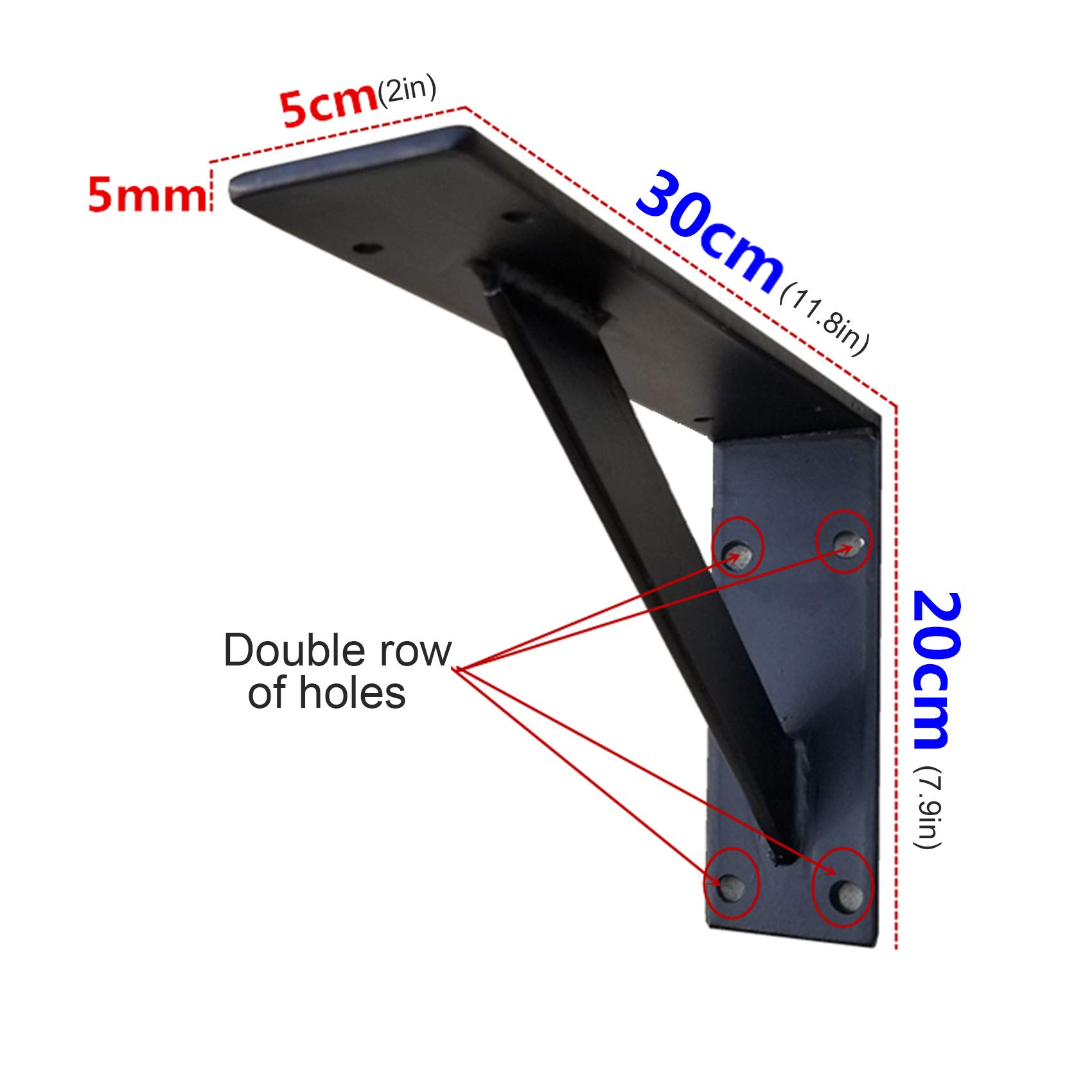 Schwerlast-Konsole,Regalträger,Metall Wandwinkel Winkelkonsole,Regalhalter Eisen Massiv,Schwimmendes Regalwinkel,Regalhalterung für die Wandmontage,Tragkraft 300 kg,Schwarz,2 Stück(30x20cm)
