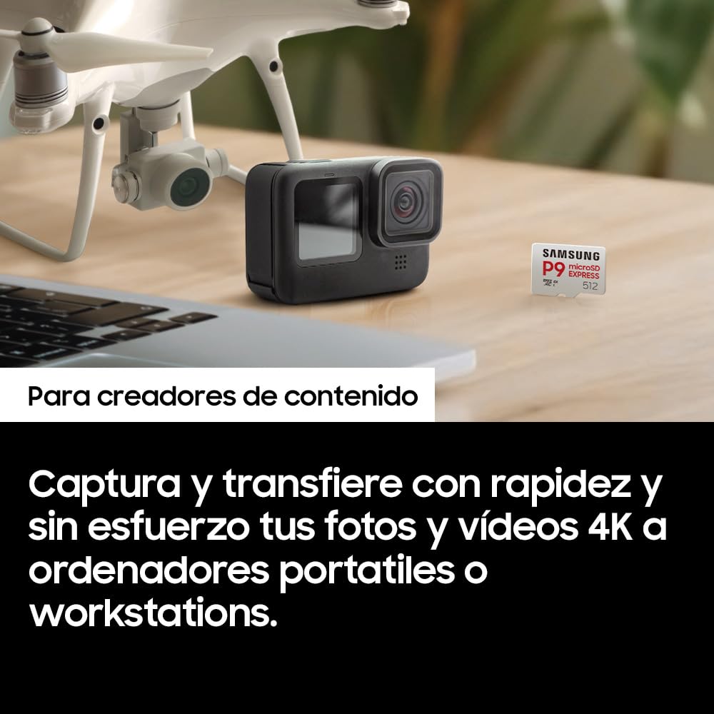 Samsung P9 Express microSD 512GB, Velocidad de Lectura hasta 800 MB/s, U3, V30, A1, para Nintendo Switch 2, Smartphones, Tablets, GoPRO, Dron dji, Steam Deck, (MB MK512T)