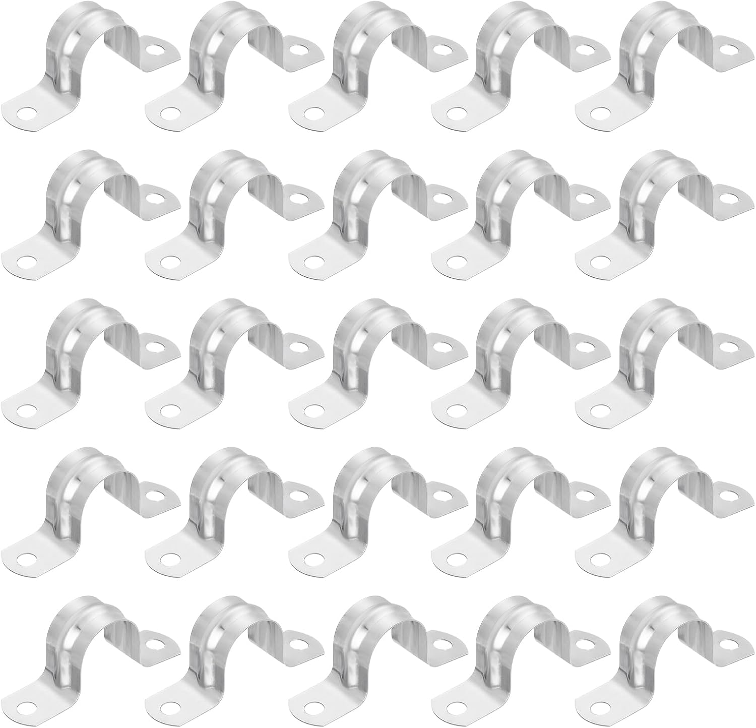 uxcell 8Pcs Rigid Pipe Strap Fit 3 1/2 Inch (90mm) Tube OD, 2 Holes Stainless Steel Tension Tube Clamp, U Bracket Tube Clip for Pipe or Cable Fixing, Silver