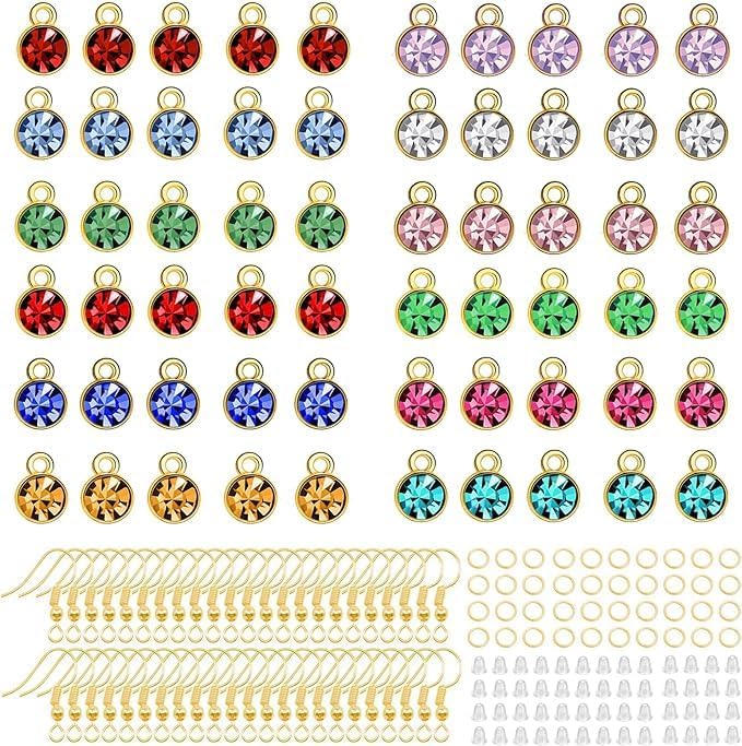 BetterJonny 120 Pieces Crystal Birthstone Charms Beads, 12 Colors Round Crystal Charm with Rings Handmade Jewelry Pendants for Jewelry Necklace Bracelet Earring Making