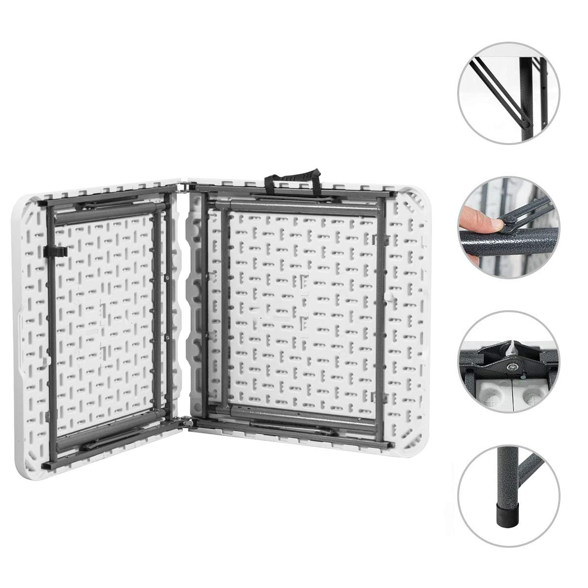 RELAX4LIFE 2 in 1 Tavolo Pieghevole da Campeggio, Richiudibile con Maniglia, 120x60cm, Altezza Regolabile 48,5/62/74,5cm, Portatile Tavolino per Picnic, Giardino, Barbecue, Portata 150kg, HDPE/Metallo