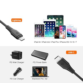 Novoo Omars Type-C iPhone Lightning Hızlı Şarj Kablosu Siyah 1.8 Metre