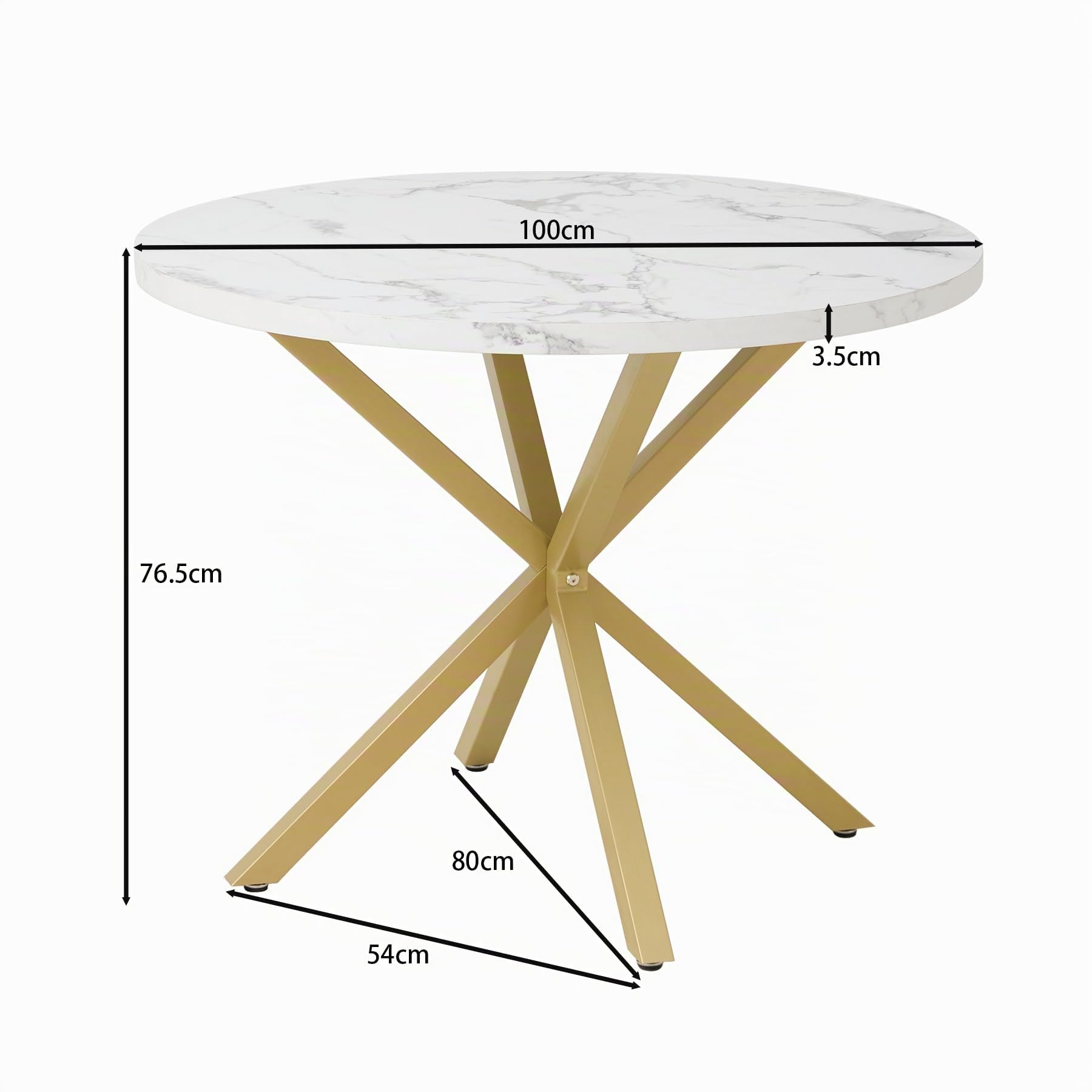 Tavolo da Pranzo Rotondo con Gambe Robuste a Forma di X, 100cm*100cm*76,5cm per Cucina, Piccoli Spazi, Appartamento (bianco)