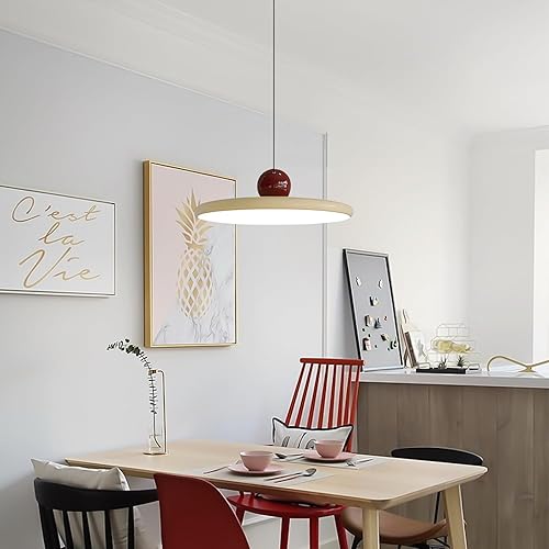 Miniatura 5 de KCO Iluminación plana redonda LED colgante lámpara colgante retro lámpara crema cúpula mediados de siglo moderna regulable LED colgante luz granja