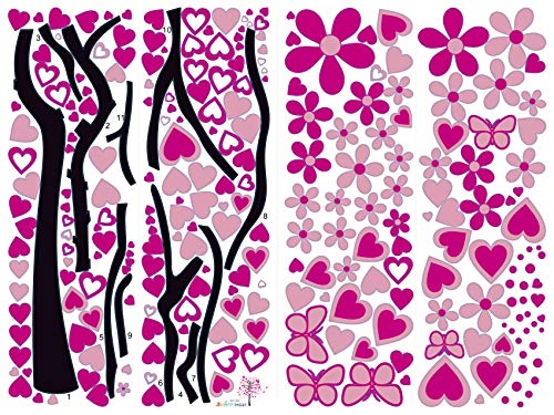 Rw-1306 Creative Pink Flowers Tree Wall Decals Peach Blossom Love Heart Wall Stickers Diy Removable Cherry Floral Butterfly Dot Wall Decor For Girls Women Bedroom Living Room Nursery Office Decoration #TOP7