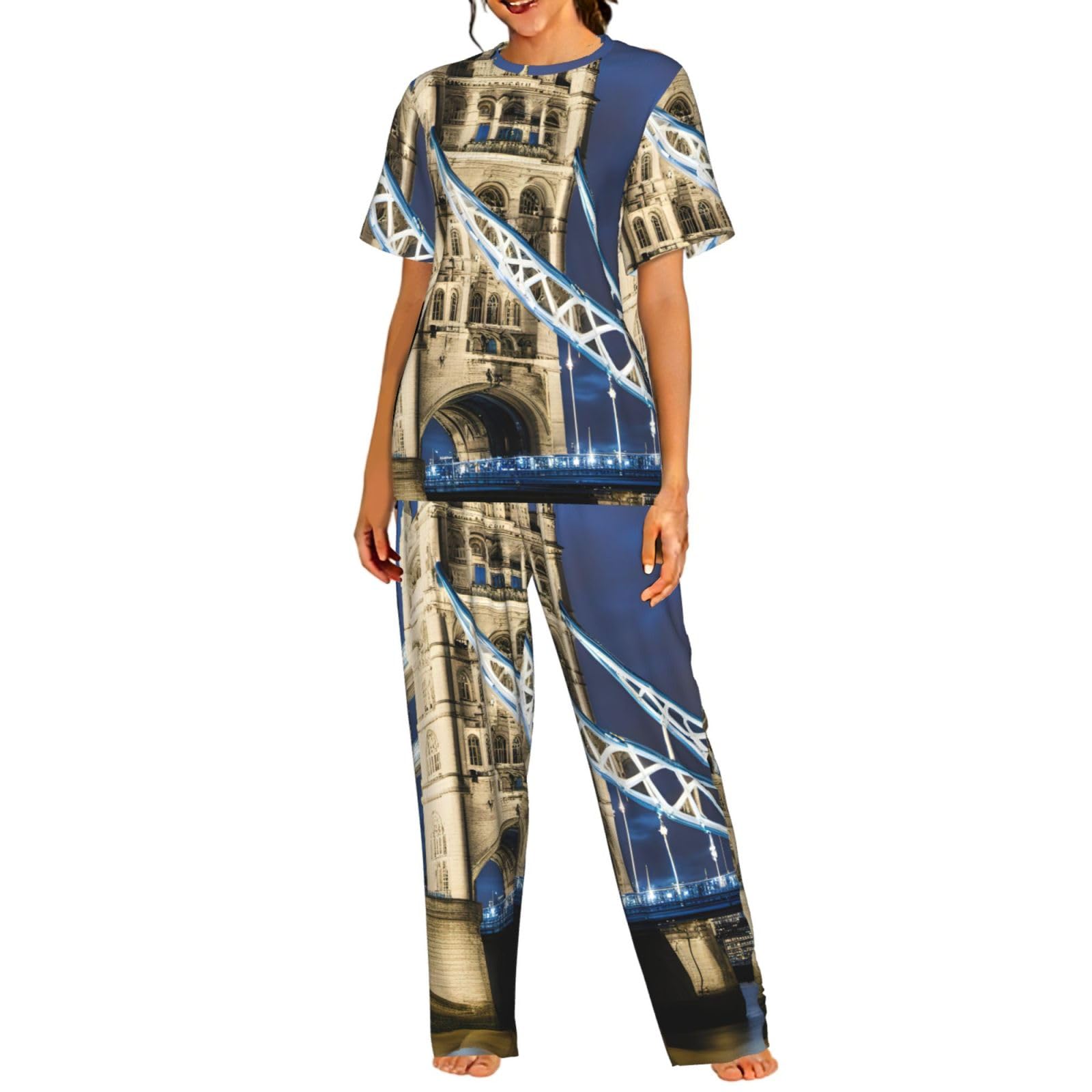 Pyjama court femme Tower Bridge imprimé en coton doux - 8