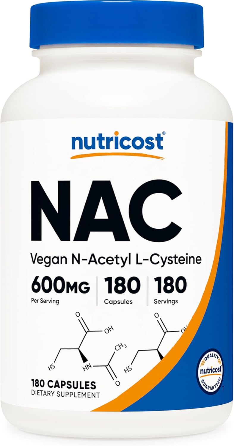 Nutricost N-Acetyl L-Cysteine (NAC) 600mg, 180 Capsules - Non-GMO, Gluten Free