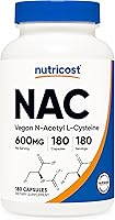 Nutricost NAC 600mg N-Acetyl L-Cysteine 180 Veggie Capsules - Vegan Non-GMO Gluten-Free Antioxidant Support