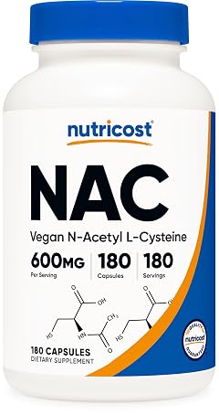 Nutricost N-Acetyl L-Cysteine NAC 600mg 180 Capsules - Non-GMO Gluten Free