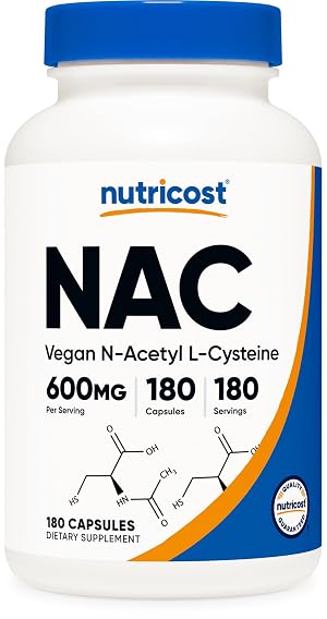 Nutricost N-Acetyl L-Cysteine NAC 600mg 180 Capsules - Non-GMO Gluten Free