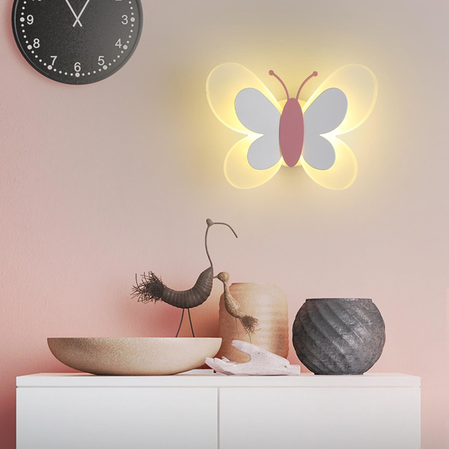 Applique Murale LED 16W Lampe Murale Créative Papillon Appliques Moderne Lumière Chaude Acrylique Veilleuse Chevet pour Chambre Enfant Couloir Escalier