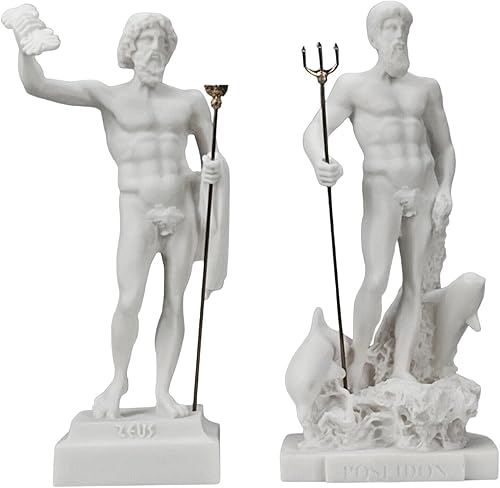 Set Dioses Zeus y Poseidón estatua de mármol fundido griego figura escultura decoración