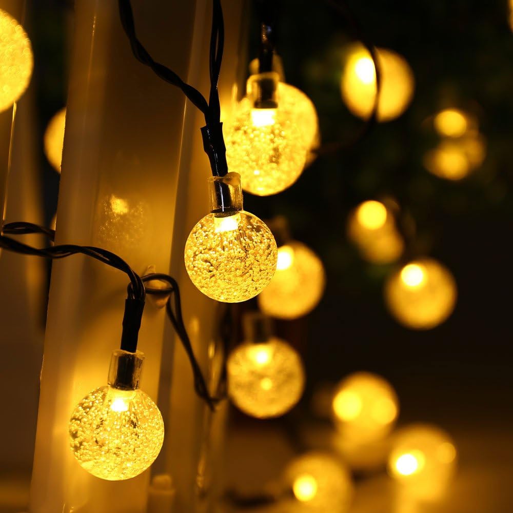 Qedertek Globe Outdoor Solar String Lights, 19.7ft 30 LED Solar Globe LightsOutdoor for Home, Patio, Lawn, Garden, Party and Holiday Decoration (4Pack, Warm White)