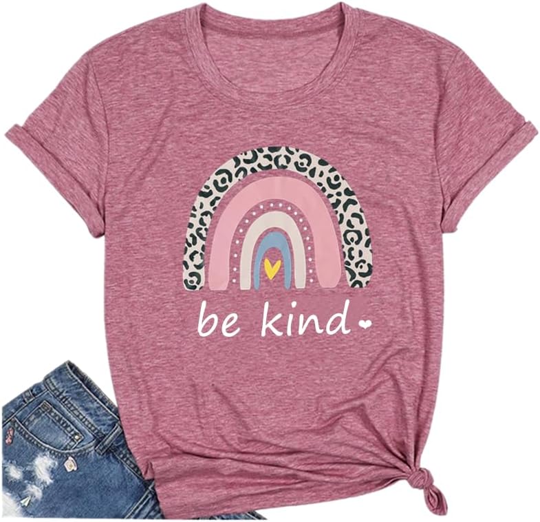 Qrupoad Women Be Kind T Shirt Kindness Inspirational Positive Christian Shirts Summer Casual Graphic Tee Tops