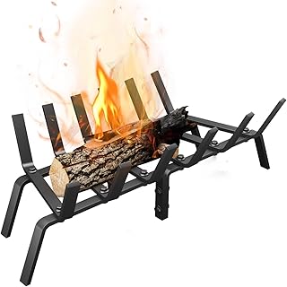 Heavy Duty 24Inch Fireplace Grate, Solid Steel Log Rack for Wood Burning, Extra Wide Firewood Grates for Indoor Fireplace & Outdoor Fire Pit, Wood Stove Grate
