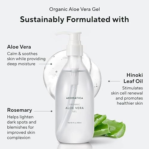 Miniatura 10 de AROMATICA Gel de aloe vera orgánicocalmante de 1014 onzas  101fl oz calmante refrescante hidratante vegano verificado por EWG