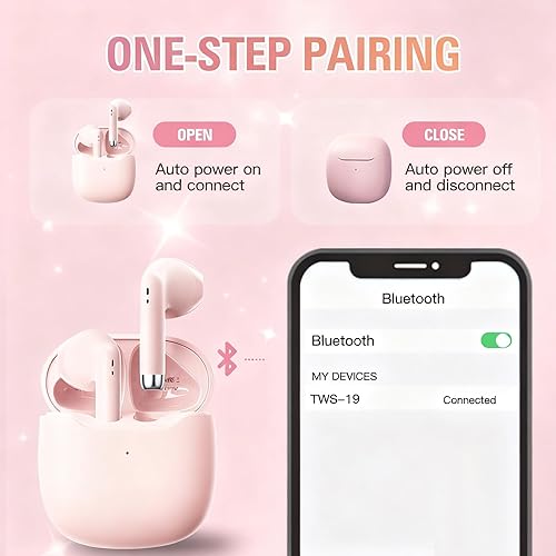 Miniatura 2 de Auriculares inalámbricos rosa True Wireless Bluetooth 5.3 con micrófono para hacer ejercicio Auriculares con cancelación de ruido Auriculares