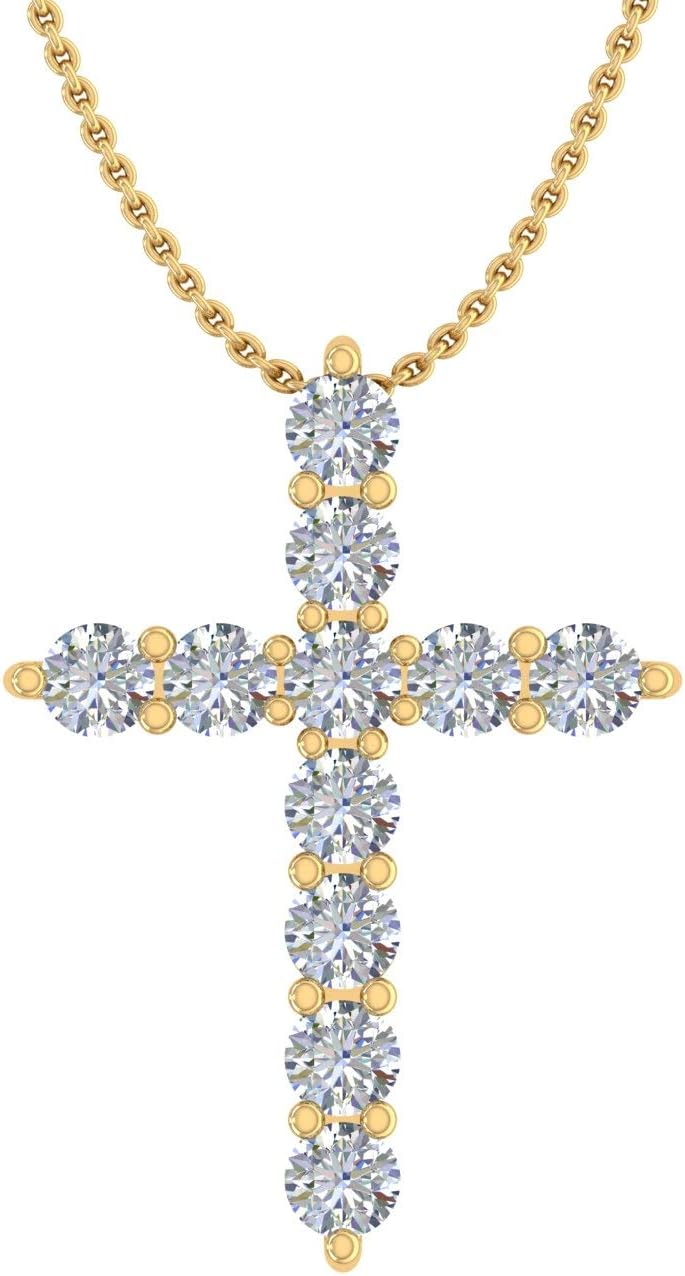 1/2 to 1 Carat Diamond Cross Pendant Necklace in 14K Gold (With Silver Chain)