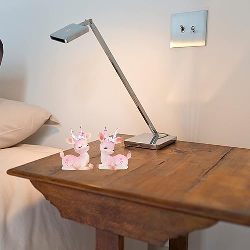 Miniatura 4 de WINOMO 2 figuras de ciervos en miniatura, figuras familiares de ciervos en miniatura, estatuas de escultura de reno, adorno de escritorio de Navidad