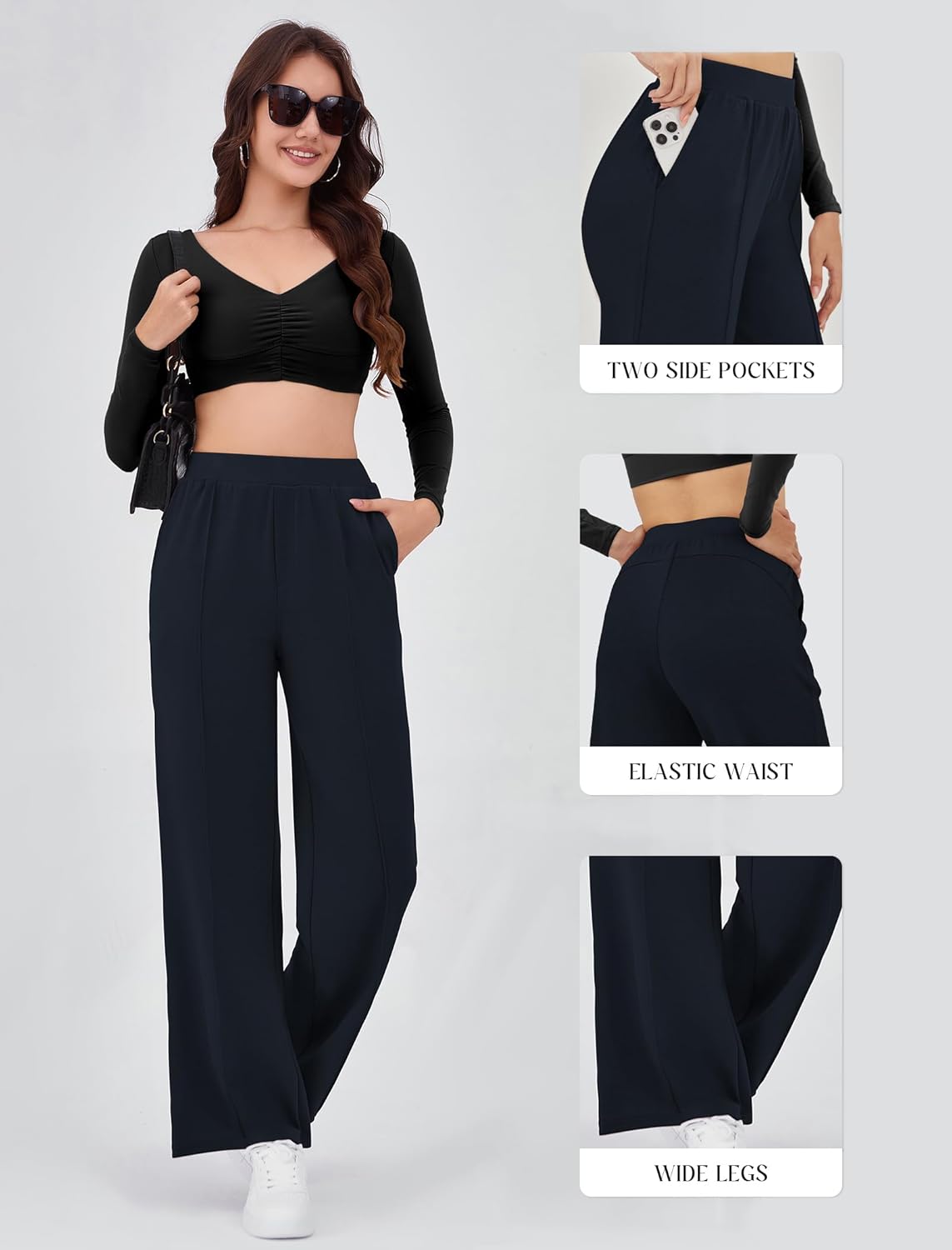 Gracyoga Women Wide Leg Casual Pants High Waisted Sweatpants Dress Pants Stretchy Work Pants Slacks Trousers with Pockets - Image 4