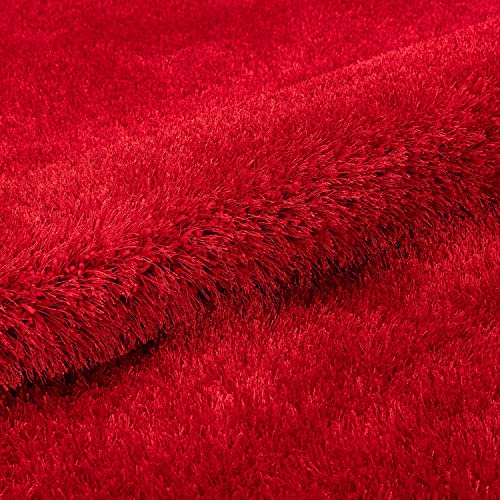 Image of Carpet for Living Room, 6x8 Feet Red Solid Plain Modern Polyster Luster Shaggy Ultra Thick and Pluffy Soft Shag Area Rug for Your Bedroom, Kid Room, Office and Home