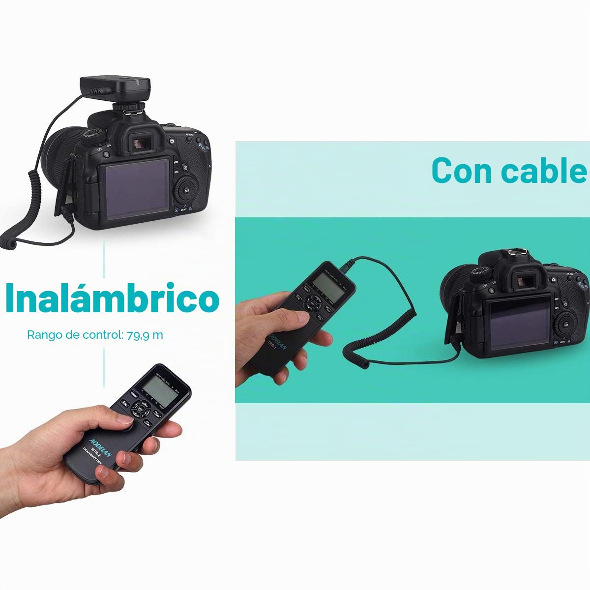 AODELAN WTR2 Disparador Inalámbrico Temporizador Mandos a Distancia Intervalómetro para Canon EOS R, 2000D, 80D, 77D, 70D, 60D, 800D, 200D, 6D MK II, 6D