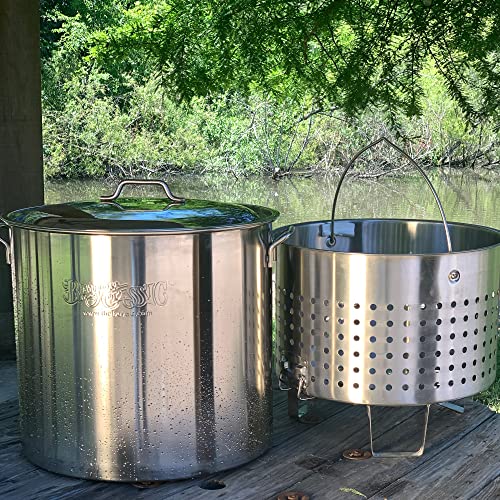 Bayou Classic 1192 82-qt Stainless Bayou Boiler w/ Elevated Steam Basket Features Lid and Stainless Perforated Basket w/ Helper Handle