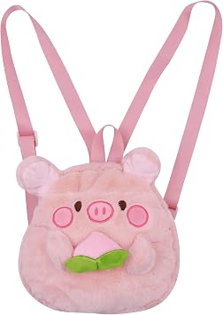 Cute Fluffy Daypack Faux Fur Pink Pig Purse Kawaii Cartoon Furry Bag Mini Plush Bag Daypack for Women Animal Fuzzy Purse