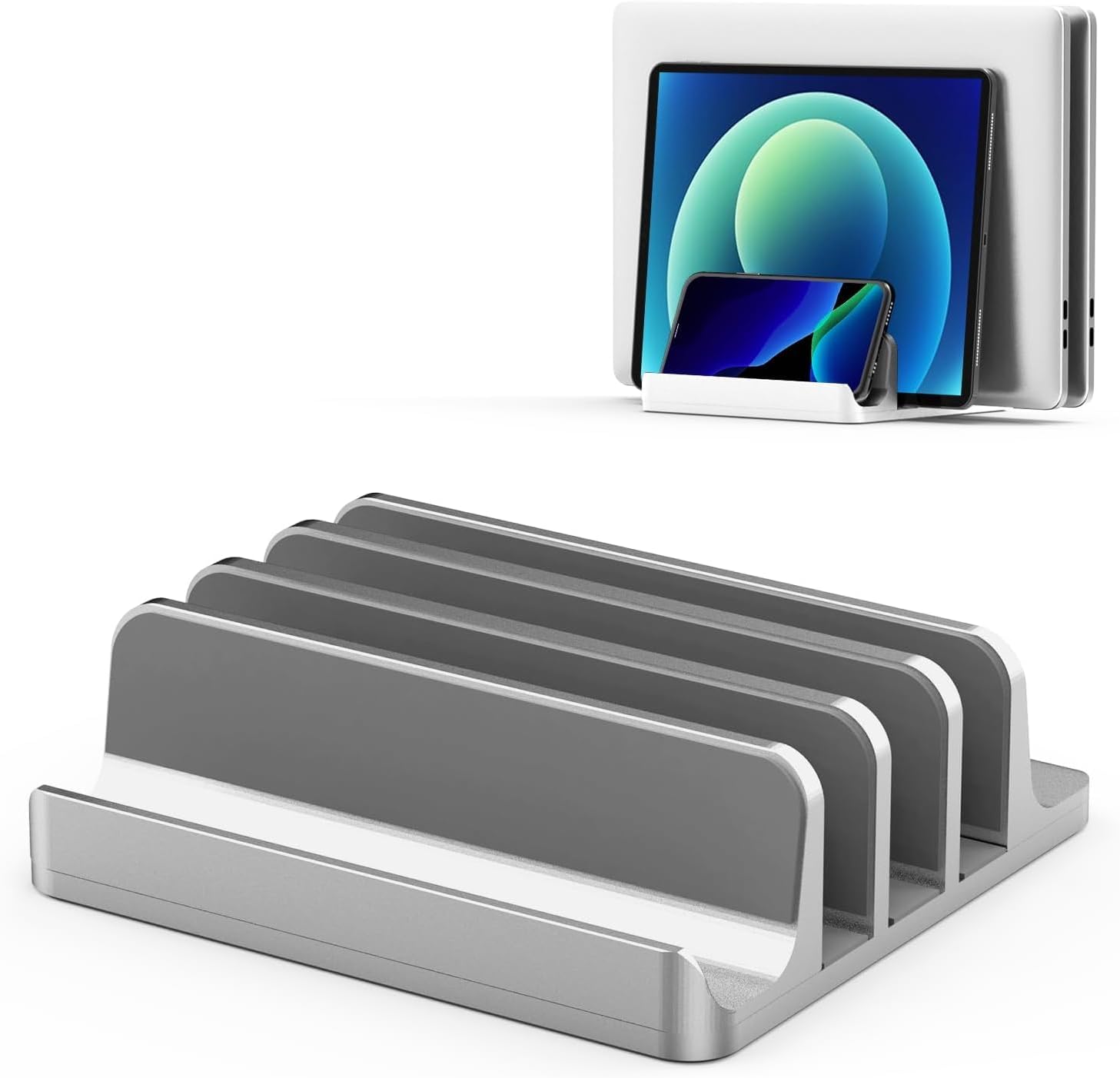 Vertical Laptop Stand 3 Slots [Updated Version], Desktop Stand Holder with Adjustable Dock, 4 in 1 Design Space-Saving Laptop Stand for Desk MacBook/Surface/Samsung/HP/Dell/Chrome Book