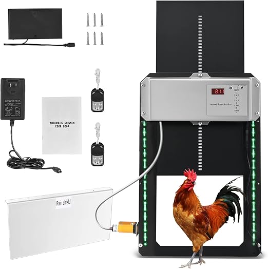 Automatische Hühnerstalltür mit Solarfunktion für Enten- und Gänsefarmen, Rollladen-Hühnerhaustür aus Metall für Hühner-, Enten- und Gänseställe (Black