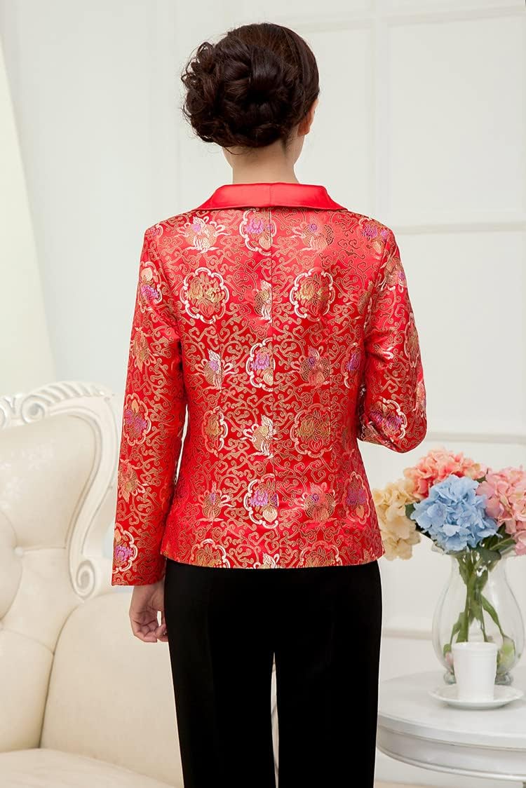 Women's Auspicious Golden Floral Red Brocade Chinese Jacket - Image 7