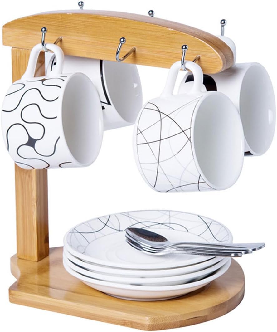 Hemobllo Bamboo Mug Holder Hooks Elegant Kitchen Cup Storage Rack for Organizing Mugs and Tea Cups Space-Saving Design for Coffee Stations and Home Decor
