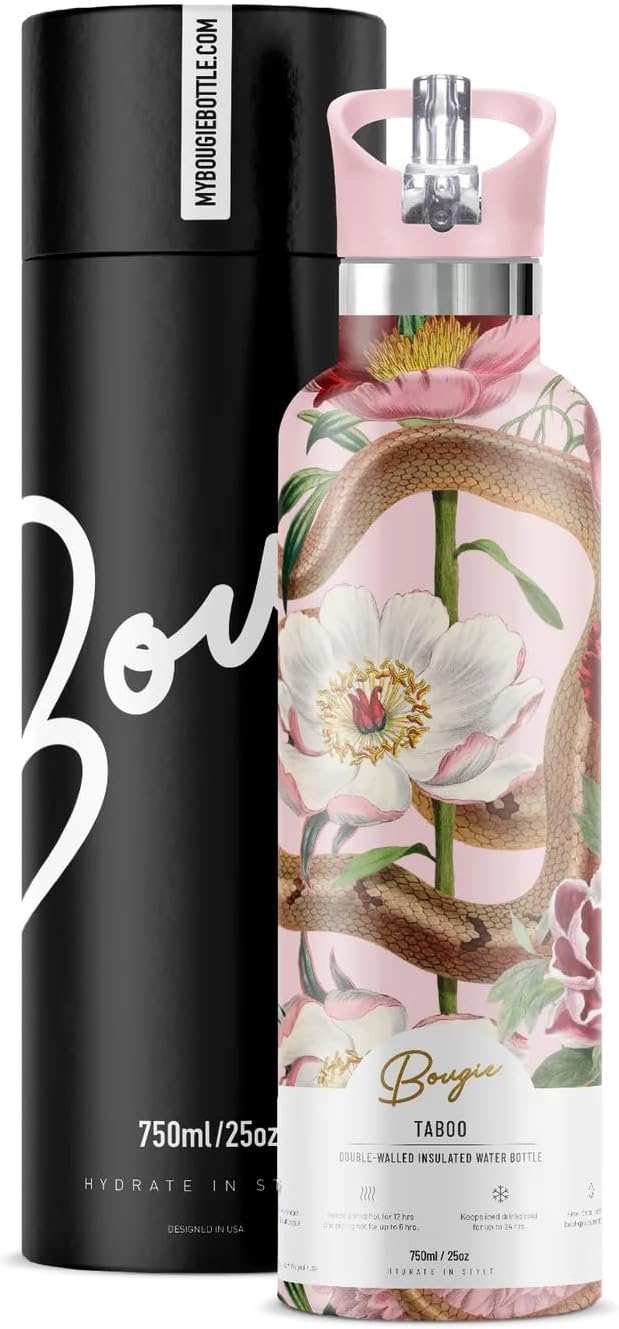 Bougie Taboo Insulated Water Bottle, Gift Tube, 25-Ounces, Stainless Steel, Multicolor, Kitchen Décor