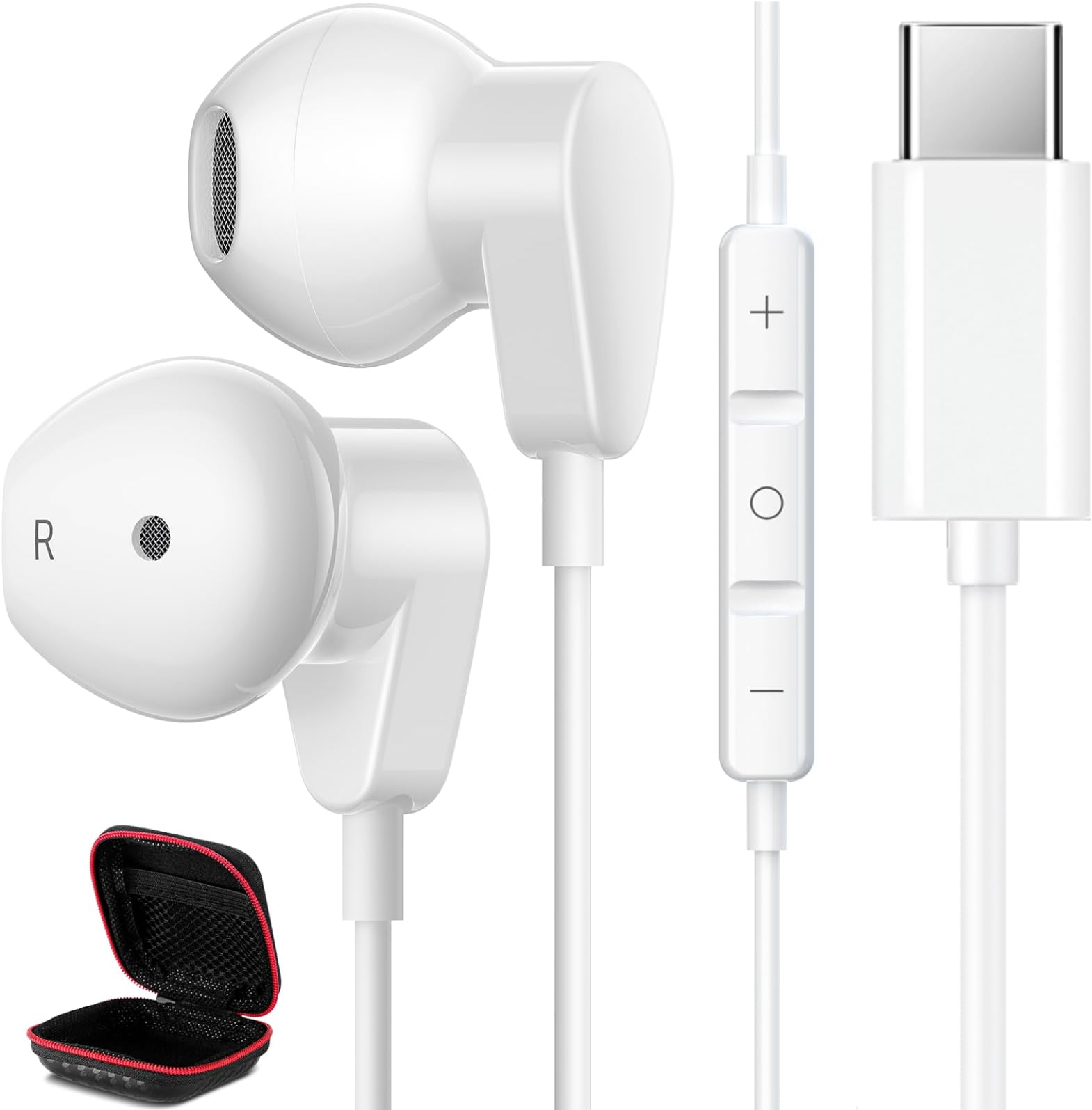 USB C Headphone for iPhone 16 15 Pro Max Samsung S24 FE Galaxy Tab S10+ S10 Ultra, HiFi Stereo Type C Earphone with Microphone, Wired Earbuds with Volume Control for iPad 10 Google Pixel 9 Pro